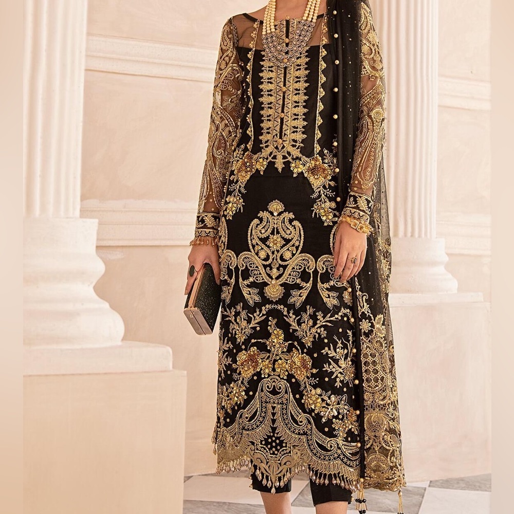 Gulaal - 3 Piece Embroidered Net Pakistani Suit